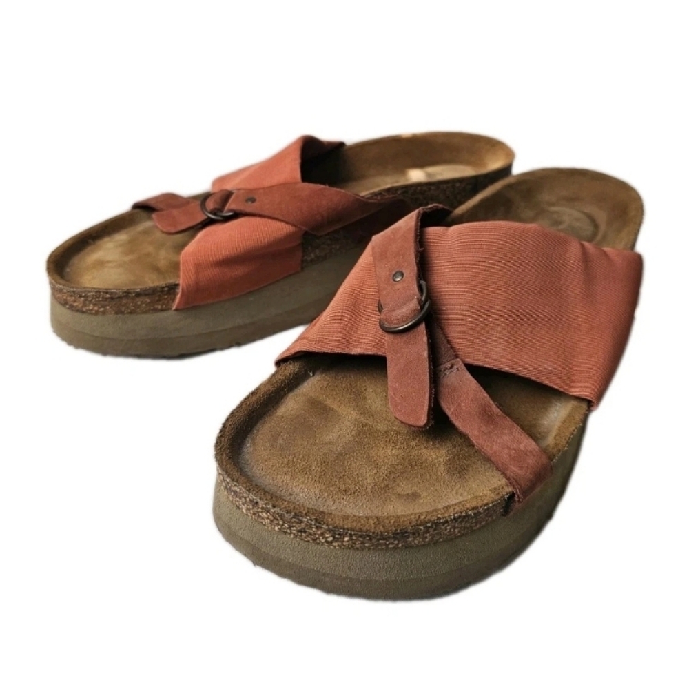 NAOT Vintage Wedge Cut Red Criss Cross Women's Platform Sandal Geniune Leather